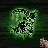 Custom Fairy On Moon Metal Wall Art Led Lights, Personalized Fairy Metal Name Sign, Fairy Garden Metal Wall Hanging Kids Room Sign